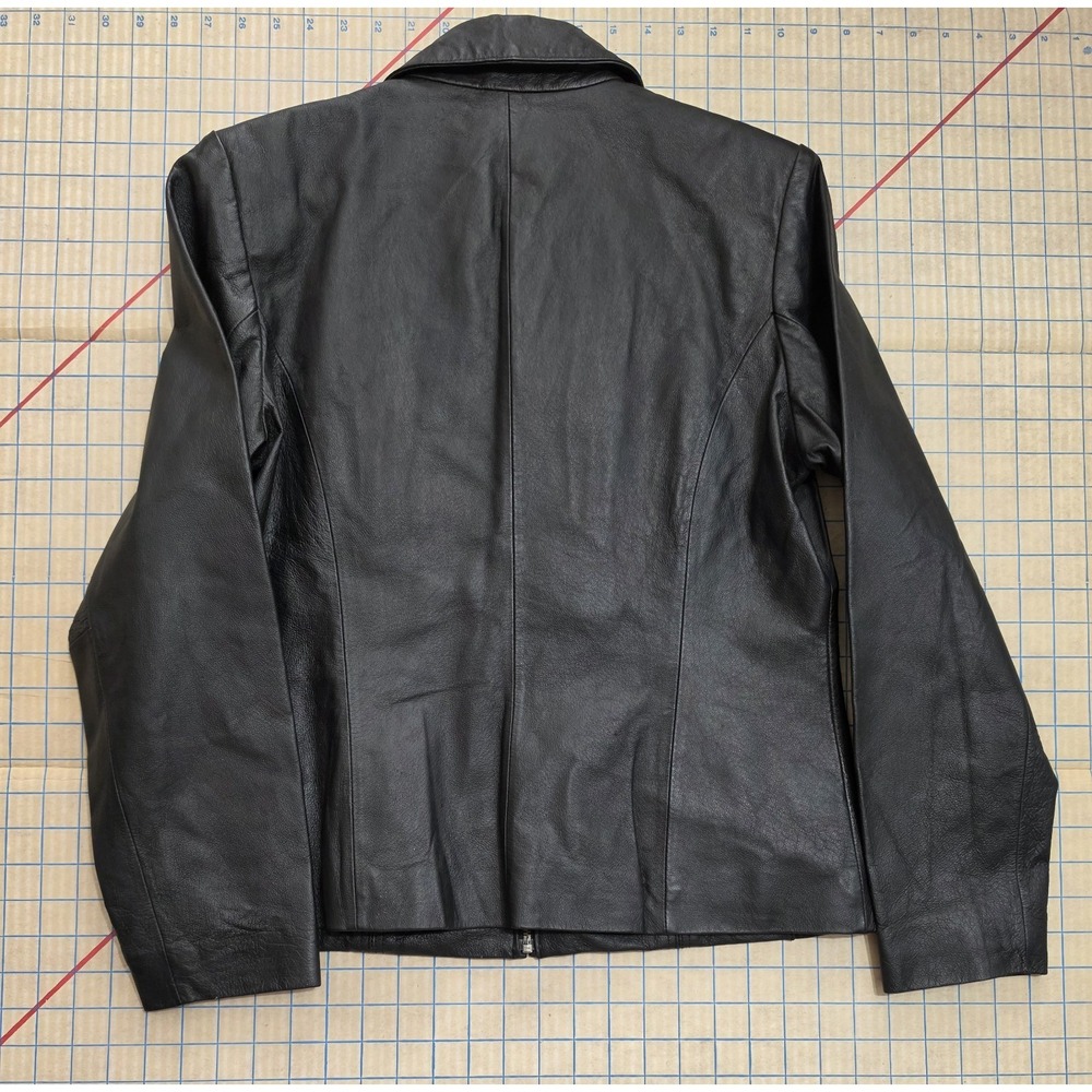 TITLEGeorge Women's M Black Genuine Leather Jacket Zip Front Y2K Fitted 8/10 - Picture 4 of 6